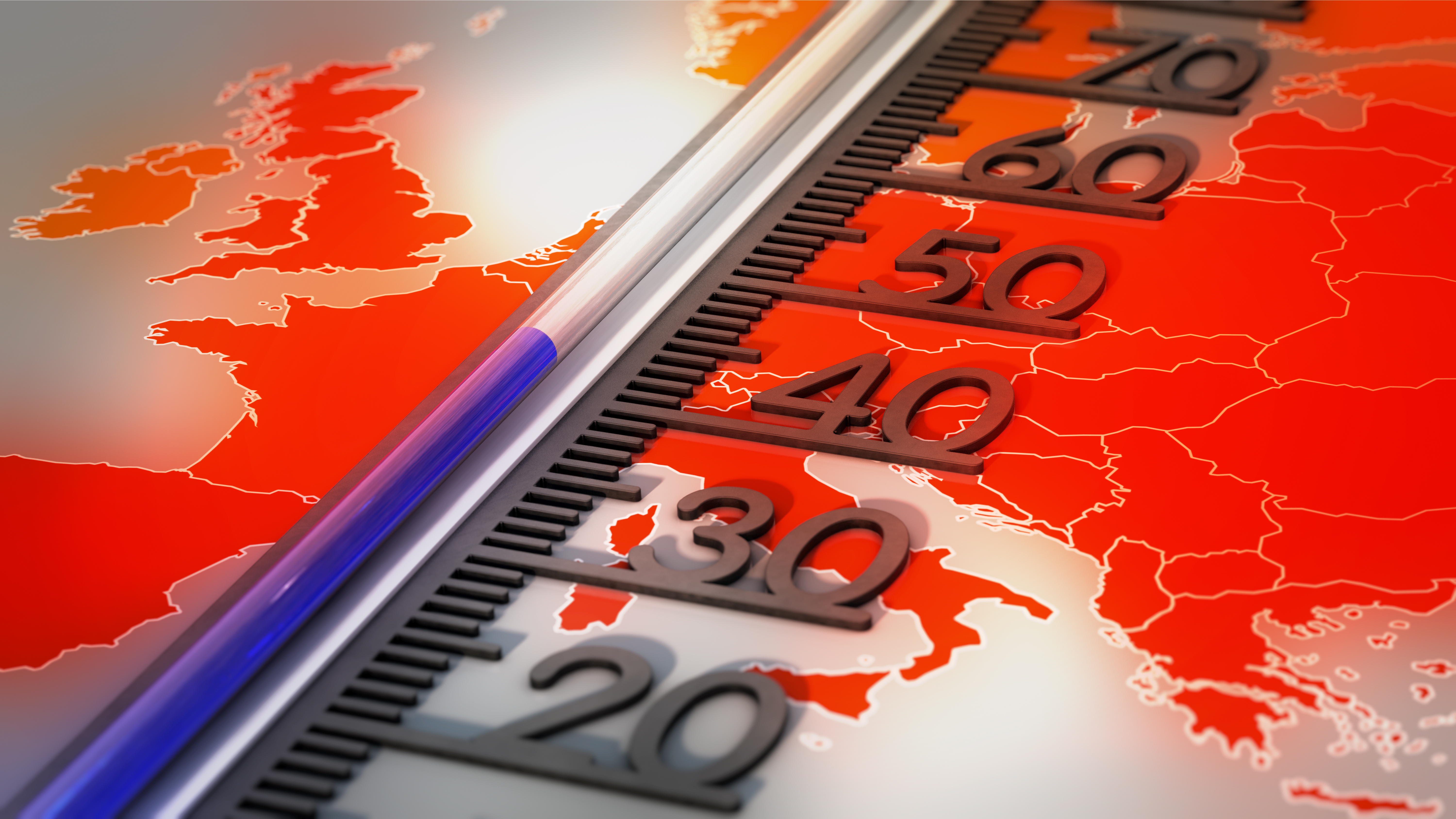 Thermometer over Europe showing extreme heat