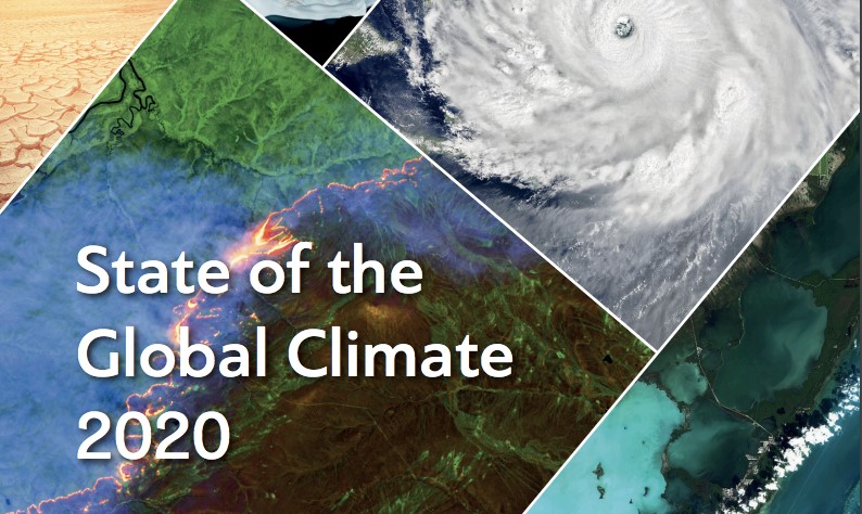 Banner image of the State of the Global Climate 2020 report - collage of aerial weather images