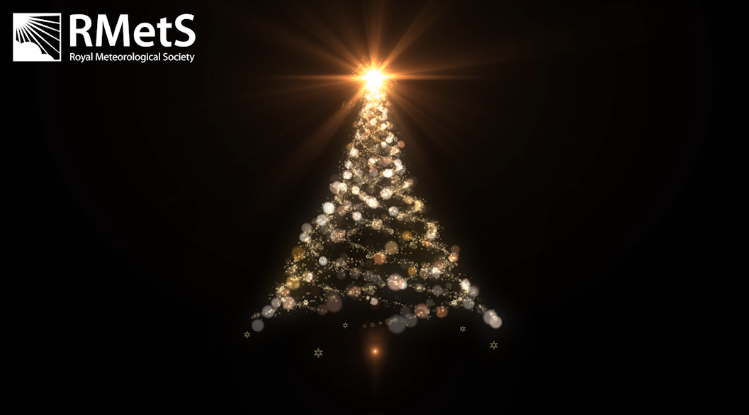 RMetS logo in  white, with a gold Christmas Tree gradually lighting up