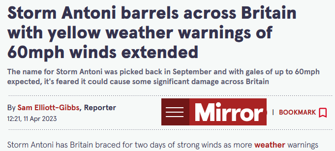 Daily Mirror misnames storm as Antoni