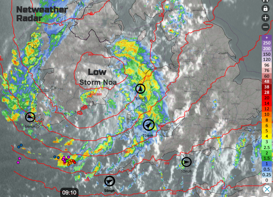Rainfall imagery from Storm Noa