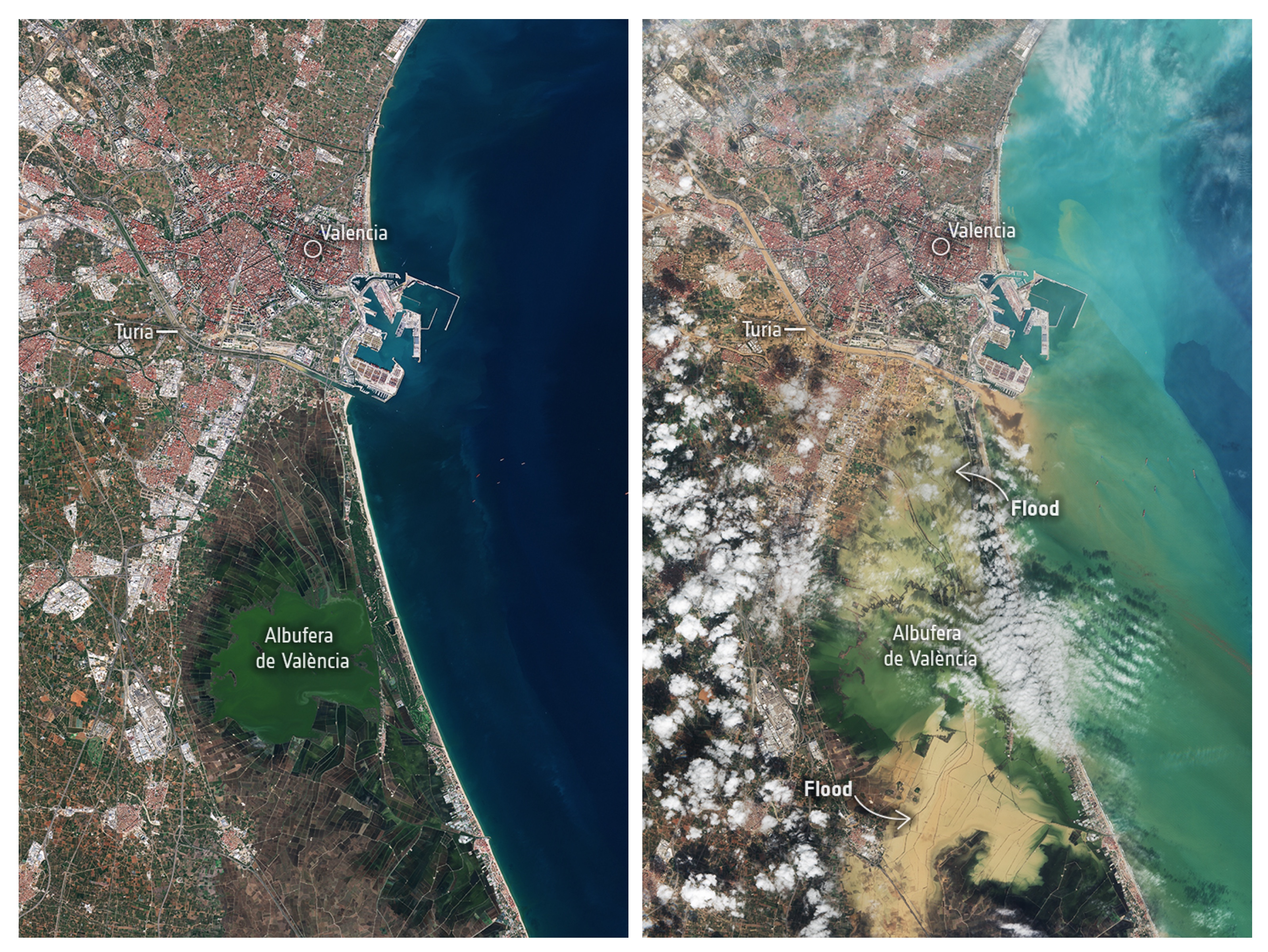 Flood imagery captured by Copernicus Sentinel-2 © contains modified Copernicus Sentinel data (2024) processed by ESA