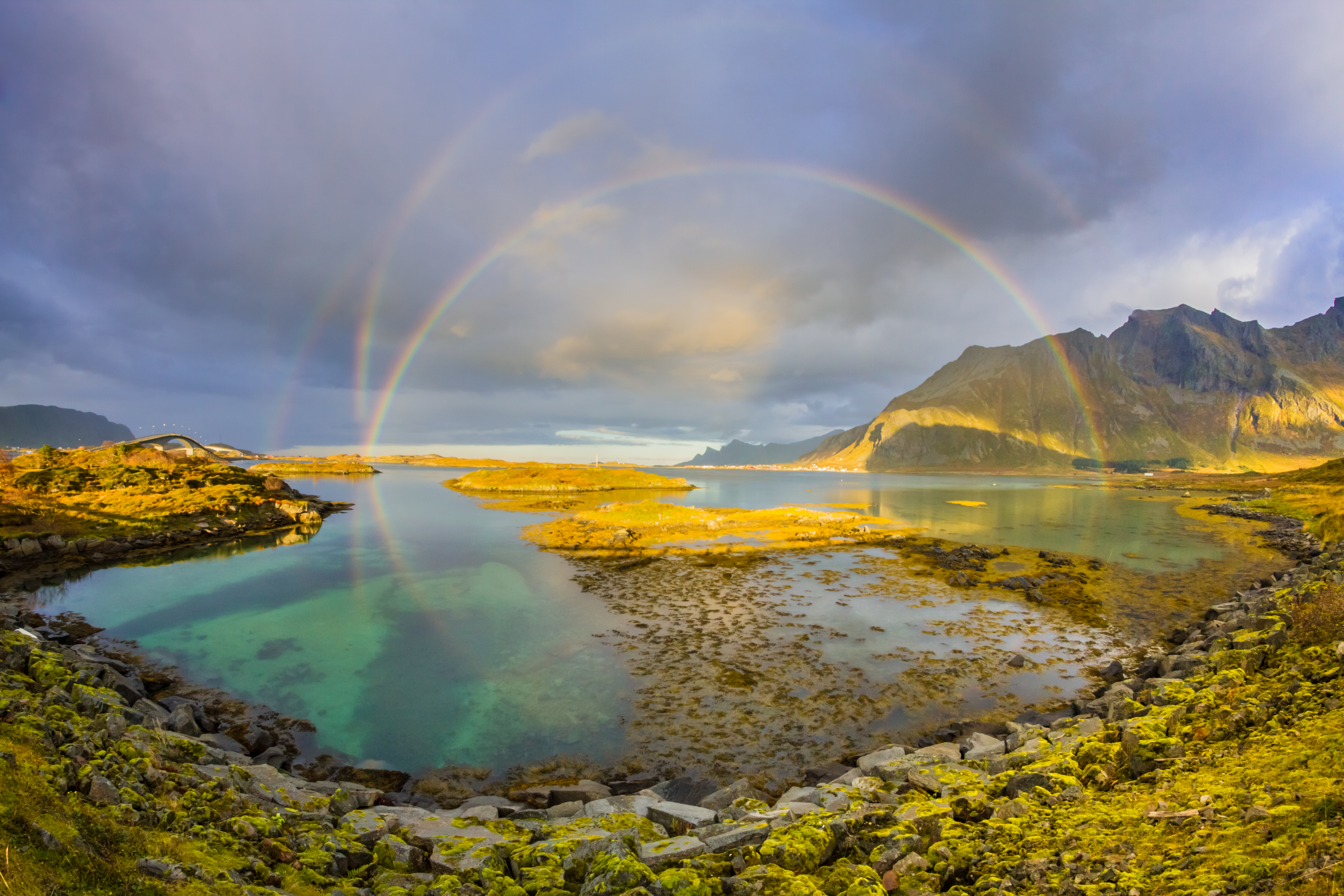 Rainbows over a lake