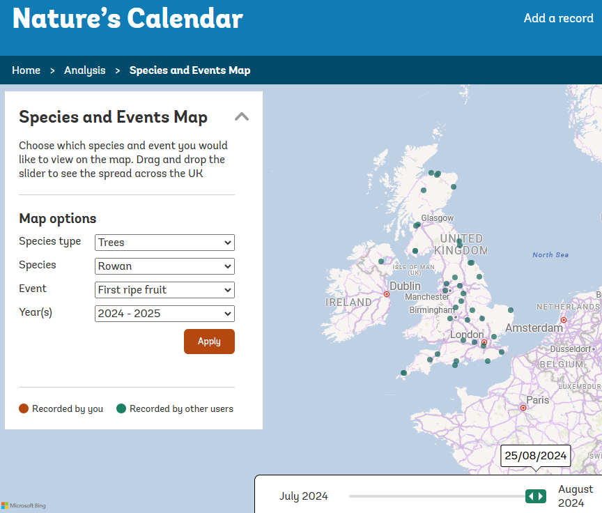 Nature's Calendar species and events map